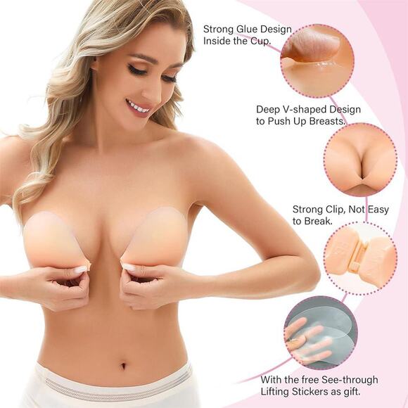 BRABIC Plunge Strapless Sticky Push Up Bra Backless Adhesive Invisible, size L - Picture 2 of 6
